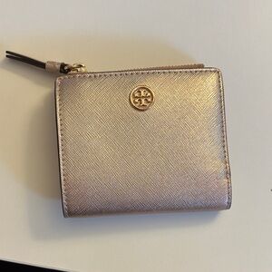 Tory Burch Rose Gold Metallic Zip Around Wallet